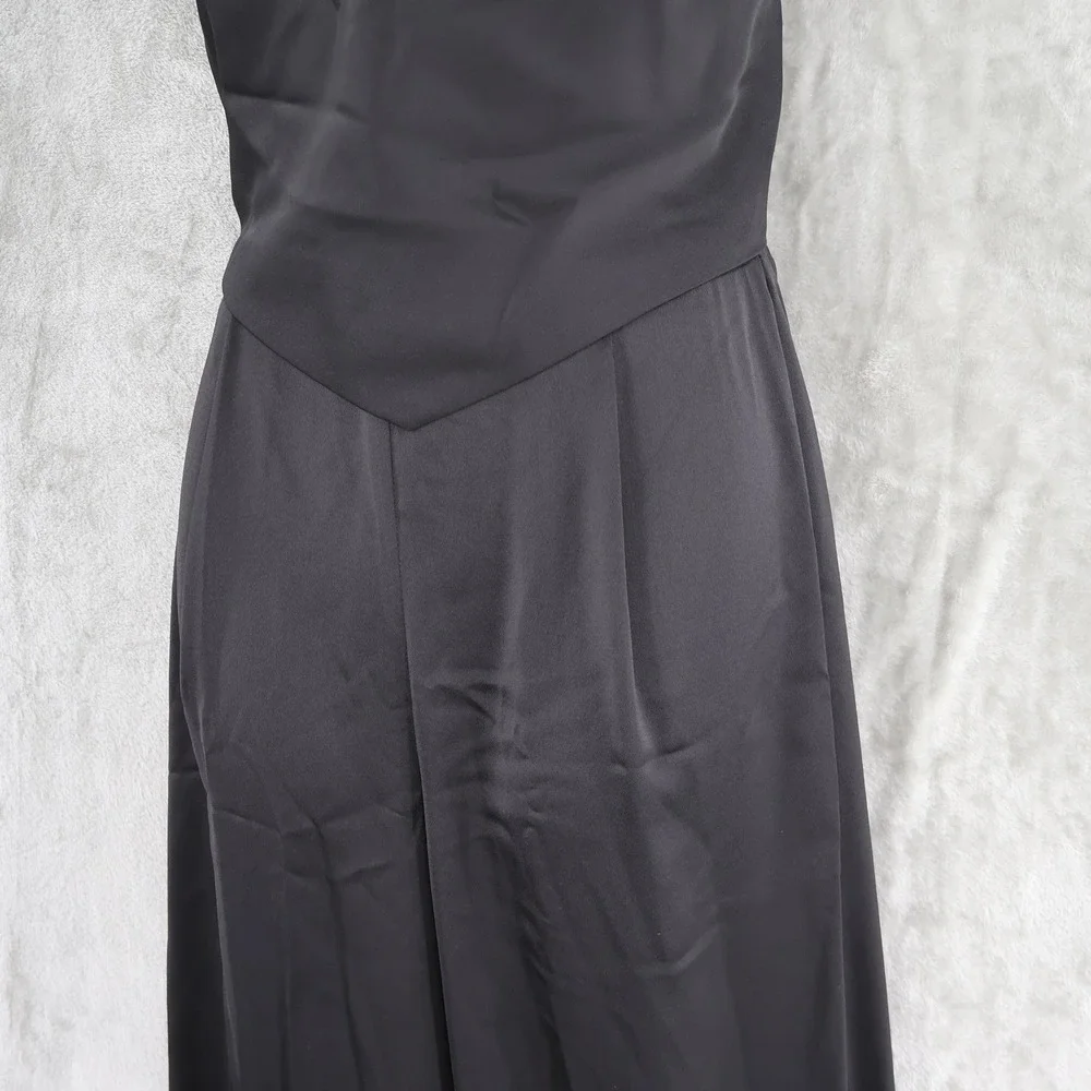 AQUA‎ Halter Neck Wide Leg Satin Jumpsuit Womens 12 Black Hostess Event $268 NWT - Picture 7 of 16
